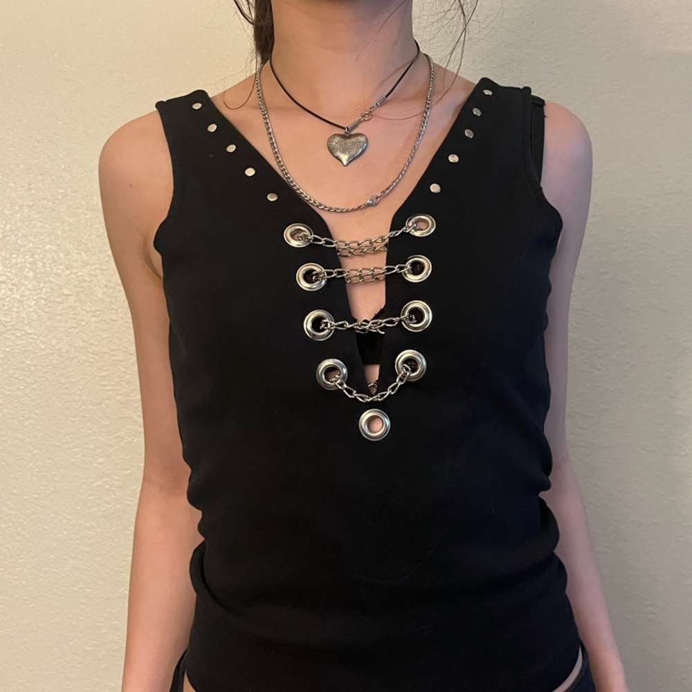 Black Open Back Chain Women's Top